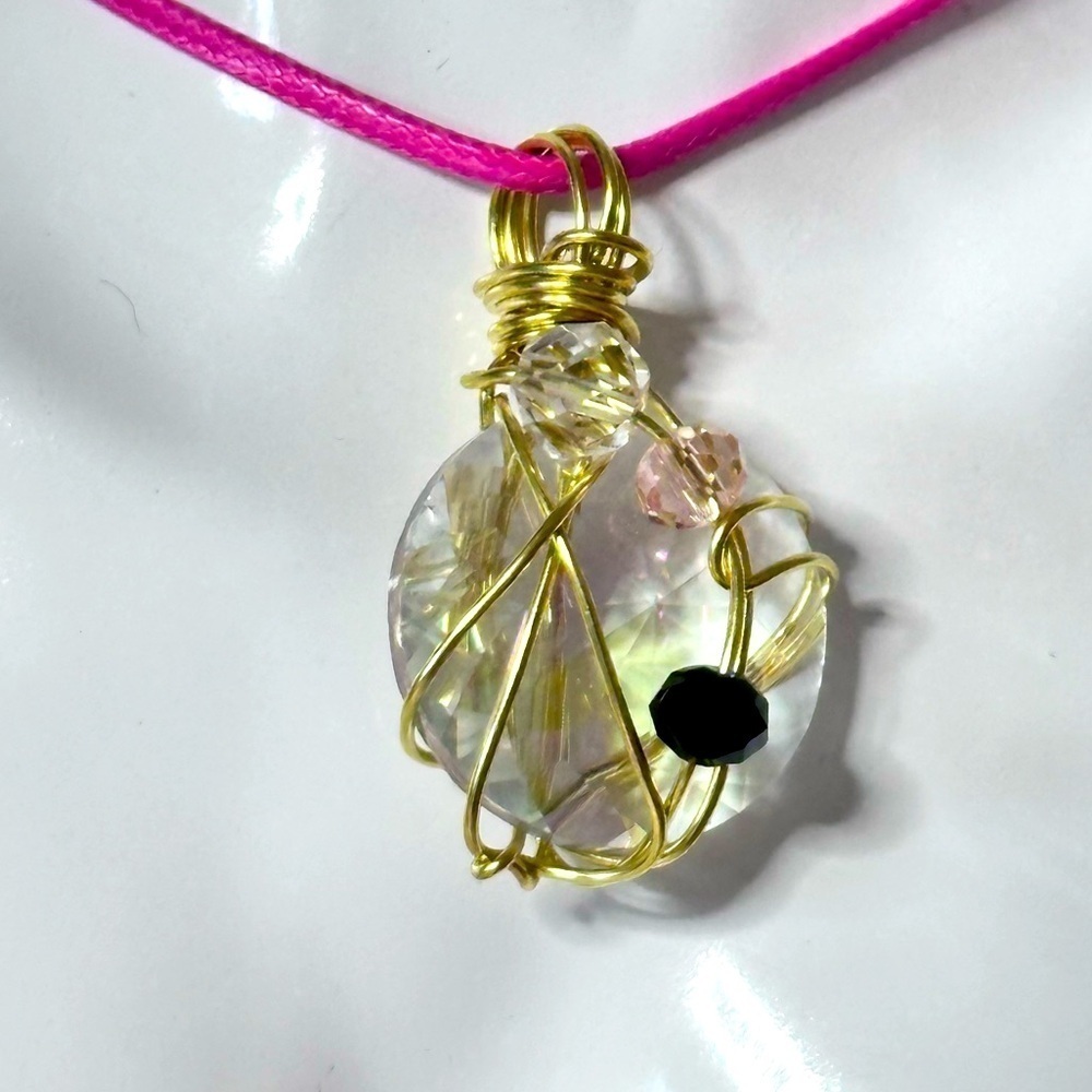 RUBYRUDI Artisan Crystal Glass Pendant Wire Wrapped Handmade Art To Wear OOAK
